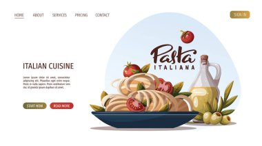 İtalyan mutfağı web sitesi vektör illüstrasyonu, italiana makarna