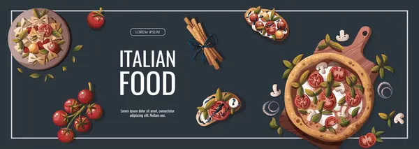 Разнообразие Самых Популярных Блюд Итальянской Кухни Баннер — стоковый вектор