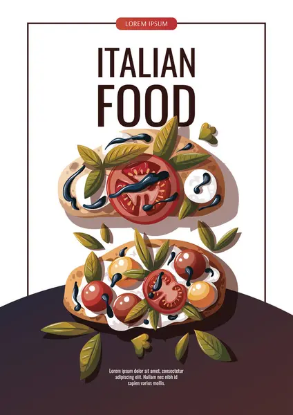 Italian Cuisine Poster Bruschetti Vector Illustration — Vetor de Stock