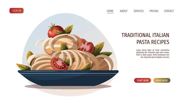イタリア料理ウェブページ パスタレシピ — ストックベクタ