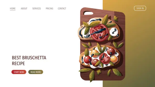 Cocina Italiana Página Web Receta Bruschetta — Vector de stock