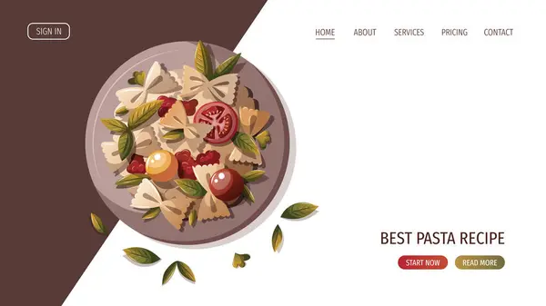 Cocina Italiana Página Web Recetas Pasta — Vector de stock
