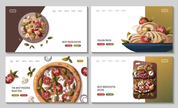Cocina Italiana Web Set Plantillas Pizza Pasta Bruschetti — Vector de stock