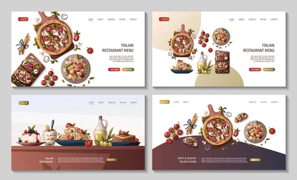 Cocina Italiana Web Set Plantillas Variedad Alimentos Italianos — Vector de stock