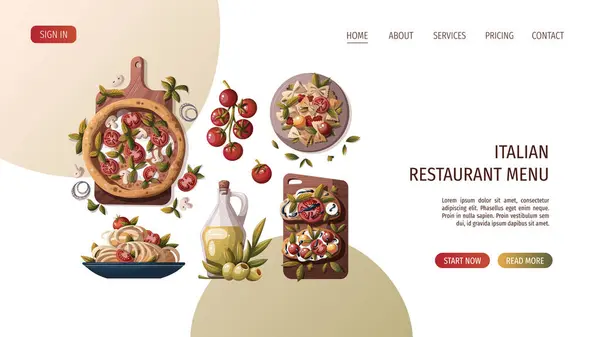 Cocina Italiana Página Web Vector Ilustración Menú Restaurante Italiano — Vector de stock