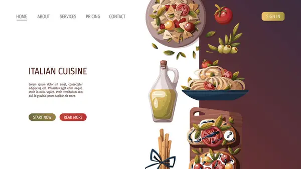 イタリア料理ウェブサイトベクターイラスト — ストックベクタ