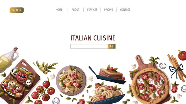 イタリア料理ウェブサイトベクターイラスト — ストックベクタ