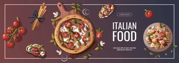 Różnorodność Najpopularniejszych Dań Kuchni Włoskiej Banner Ilustracja Stockowa