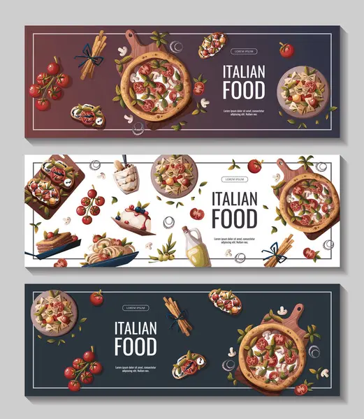 Vielfalt Der Beliebtesten Gerichte Der Italienischen Küche Vektorgrafiken