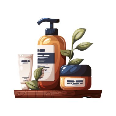 Beyaz arka planda krem ve diğer kozmetik ürünleri olan dağıtıcılar. Güzellik, cilt bakımı, vücut bakımı, temizlik konsepti. İzole vektör illüstrasyonu.