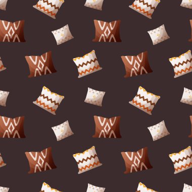 Yastıklı kusursuz desen. İç tasarım, ev dekorasyonu, rahat ev konsepti. Arkaplan, albüm, ambalaj kağıdı için vektör illüstrasyonu.