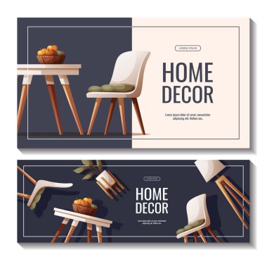 Konforlu ev dekorasyonu. Mobilyalı pankartlar 