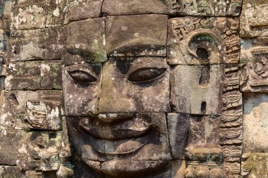 Bayon Tapınağı, Angkor, Siem Reap, Kamboçya, Bayon 'daki dev başkanlar, Angkor kompleksinin içindeki tapınaklardan biri.