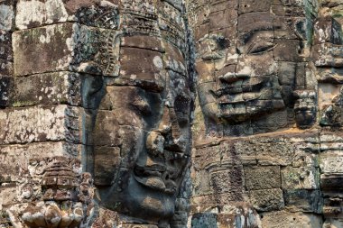 Bayon Tapınağı, Angkor, Siem Reap, Kamboçya, Bayon 'daki dev başkanlar, Angkor kompleksinin içindeki tapınaklardan biri.