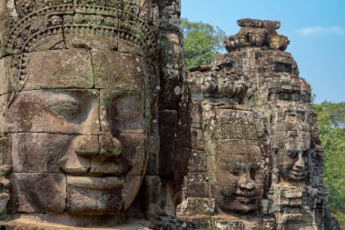 Bayon Tapınağı, Angkor, Siem Reap, Kamboçya, Bayon 'daki dev başkanlar, Angkor kompleksinin içindeki tapınaklardan biri.