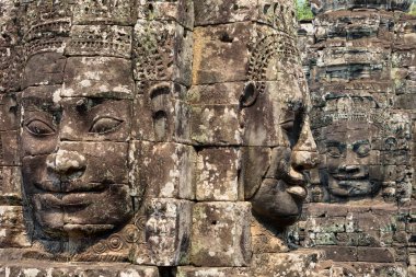 Bayon Tapınağı, Angkor, Siem Reap, Kamboçya, Bayon 'daki dev başkanlar, Angkor kompleksinin içindeki tapınaklardan biri.