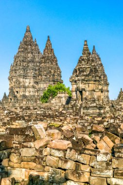 Yogyakarta, Endonezya 'daki Prambanan Tapınak Kompleksi gündüz görüşü