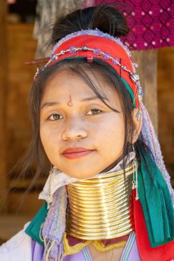 Tepe Kabileleri Chiang Rai Tayland 23 Ocak 2007 Uzun Boylu Karen kabilesinin Leydisi