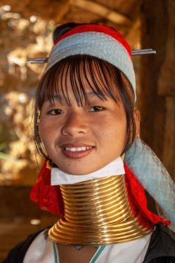 Tepe Kabileleri Chiang Rai Tayland 23 Ocak 2007 Uzun Boylu Karen kabilesinin Leydisi