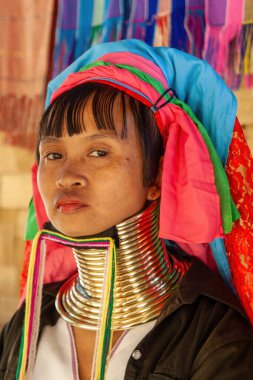 Tepe Kabileleri Chiang Rai Tayland 23 Ocak 2007 Uzun Boylu Karen kabilesinin Leydisi