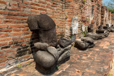 Ayutthaya, Tayland 'daki Wat Mahathat' da başsız Buda heykelleri