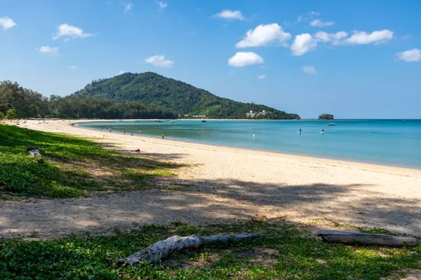 Phuket Tayland 'da mavi gökyüzünün altında güzel bir sahil manzarası.