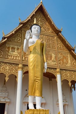 Wat 'ın önündeki Buda heykeli Luang Neua tapınağı, Vientiane, Laos