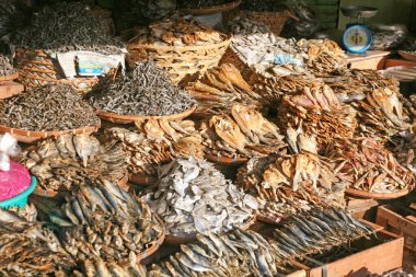 Piles of dried fish at an outdoor market, Philippines