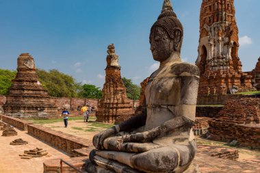  Ayutthaya, Tayland 'daki Wat Mahathat' da Buda heykeli.