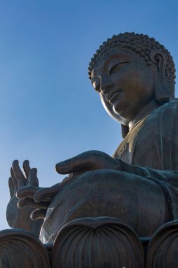Lantau Adası, Hong Kong - 13 Ocak 2018: Lantau Adası 'ndaki 34 metre yüksekliğindeki Tian Tan Buddha.
