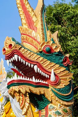 Hint ve Budist geleneklerinde öne çıkan efsanevi yılan benzeri Naga heykeli, Tayland 'ın Chiang Mai kentindeki Wat Phra Singh' de.. 