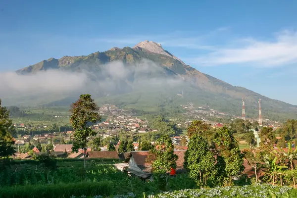 Beautiful indonesian landscape with Mount Mrapi in the background. Central Java Indonesia.