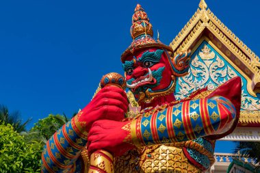 Phuket, Thailand - February 14, 2018: A Yak or giant demon. Temple guardian of Wat Khao Rang