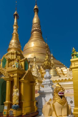 Altın Budist Stupa ve Altın Tapınak Çatı Tropikal Palmiye Ağaçlarıyla çevrili