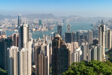 Hong Kong 'un ufuk ve liman manzarası