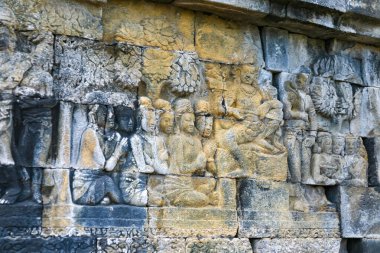 Endonezya 'daki Borobudur tapınağının antik yardım duvarı