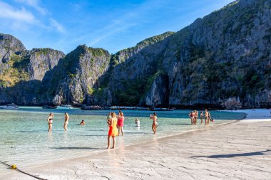 Phi Phi Adası Krabi Tayland 28 Ocak 2016 Turistler Koh Phi Phi Don 'daki Loh Dalum plajında güneşleniyorlar.