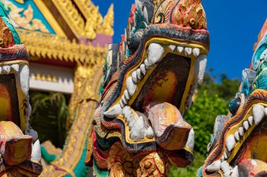 Phuket, Thailand - February 14, 2018: The Naga, a mythical serpent, at Wat Khao Rang
