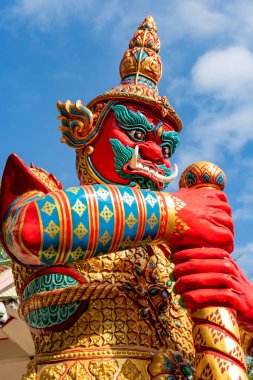 Phuket, Thailand - February 14, 2018: A Yak or giant demon. Temple guardian of Wat Khao Rang