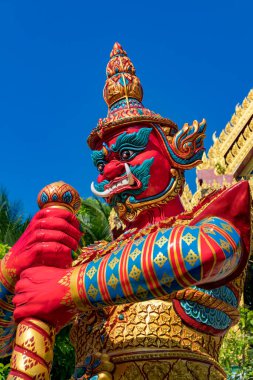 Phuket, Thailand - February 14, 2018: A Yak or giant demon. Temple guardian of Wat Khao Rang
