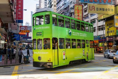 Hong Kong - circa ağustos, 2017: çift katlı tramvay Hong Kong, Hong Kong