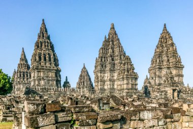 Asya, Endonezya, Orta Java, Prambanan. Prambanan Hindu Tapınağının kalıntıları