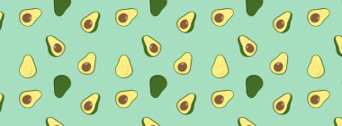 Avokado meyvesi deseni. Düz gıda geçmişi. Web tasarımı için vektör yeşil doku çizimi