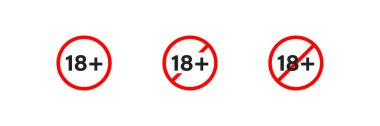 18 artı yaş işareti işareti. 18 + düz kırmızı ikon sansürlenmiş iş konsepti. 18 yaş sınırı kavramı. Web için izole edilmiş vektör illüstrasyonu 