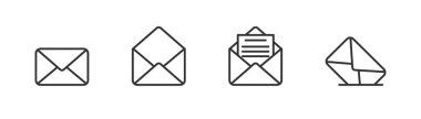 Posta satırı simgeleri. Açık ve kapalı zarf. E- posta simgesi. Vektör izole düz illüstrasyon