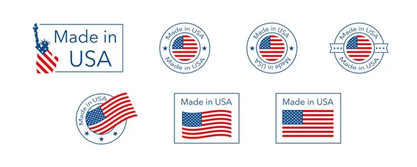 Σετ Ετικετών Made Usa Αμερικανική Σφραγίδα Προϊόντος Σημαία Μεμονωμένος Επίπεδος — Διανυσματικό Αρχείο