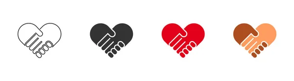 Логотип Сердца Рукопожатия Разных Стилях Расизма Установить Изолированный Значок Векторная — стоковый вектор