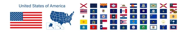 Amerikas Förenta Staters Flaggor Visar Ikonen Och Kartan Regioner Flagga — Stock vektor