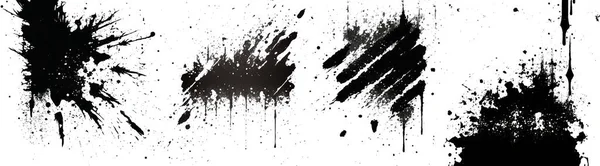 Taches Texture Grunge Jeu Pinceaux Blanc Noir Eléments Design Abstraits — Image vectorielle