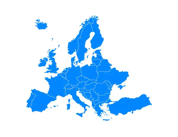Blå Europa Karta Vit Bakgrund Platt Stil Vektorillustration Stockvektor